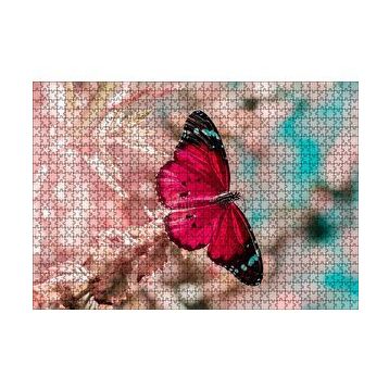 Cakapuzzle Daldaki Kırmızı Kelebek Yakın Plan 120 Parça Ahşap Puzzle