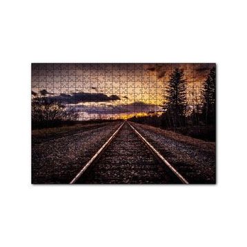 Cakapuzzle Demir Yolu Gün Batımı Bulut Ağaçlar 120 Parça Ahşap Puzzle
