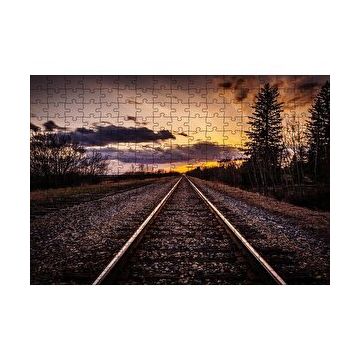 Cakapuzzle Demir Yolu Gün Batımı Bulut Ağaçlar 120 Parça Ahşap Puzzle