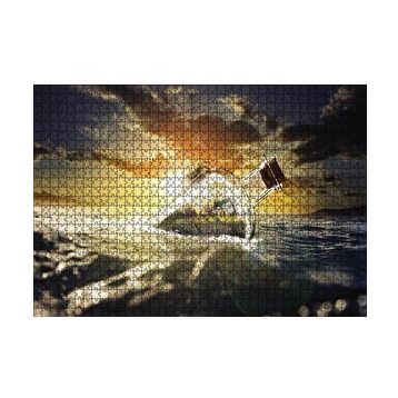 Cakapuzzle Deniz Gün Batımı Şişe 120 Parça Ahşap Puzzle