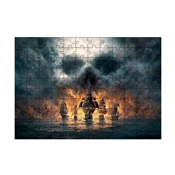 Cakapuzzle Deniz Savaşı Alevler İçinde Gemiler 120 Parça Ahşap Puzzle