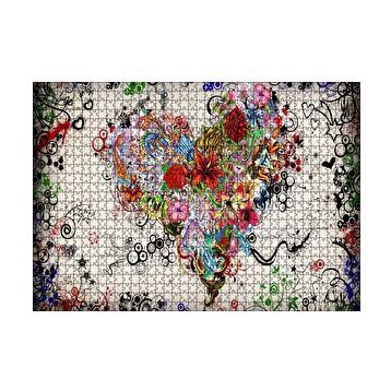 Cakapuzzle Desenler Ve Çiçeklerden Kalp Figürü Görseli 120 Parça Ahşap Puzzle