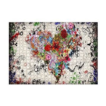 Cakapuzzle Desenler Ve Çiçeklerden Kalp Figürü Görseli 120 Parça Ahşap Puzzle