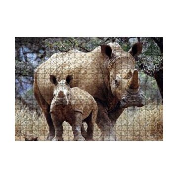 Cakapuzzle Dev Anne Gergedan ve Sevimli Yavrusu 120 Parça Ahşap Puzzle