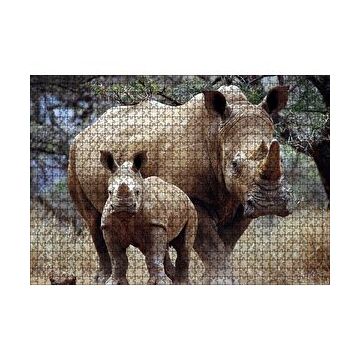 Cakapuzzle Dev Anne Gergedan ve Sevimli Yavrusu 120 Parça Ahşap Puzzle