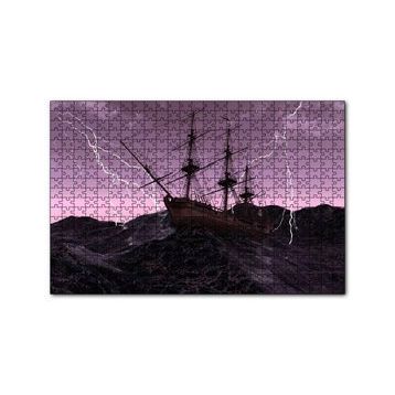 Cakapuzzle Dev Dalgalarla Boğuşan Gulet ve Şimşekler 120 Parça Ahşap Puzzle