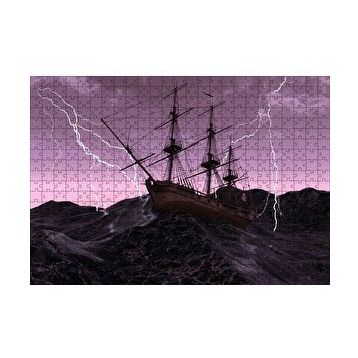 Cakapuzzle Dev Dalgalarla Boğuşan Gulet ve Şimşekler 120 Parça Ahşap Puzzle