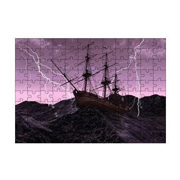 Cakapuzzle Dev Dalgalarla Boğuşan Gulet ve Şimşekler 120 Parça Ahşap Puzzle