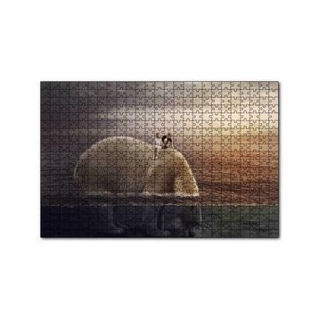 Cakapuzzle Dev Kutup Ayısı ve Üzerinde Çocuklar İllüstrasyon 120 Parça Ahşap Puzzle