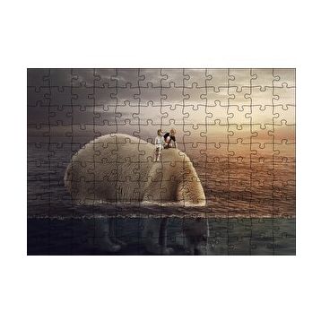 Cakapuzzle Dev Kutup Ayısı ve Üzerinde Çocuklar İllüstrasyon 120 Parça Ahşap Puzzle