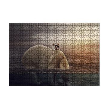 Cakapuzzle Dev Kutup Ayısı ve Üzerinde Çocuklar İllüstrasyon 120 Parça Ahşap Puzzle