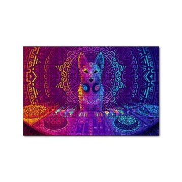 Cakapuzzle DJ Köpek ve Saykodelik Desenler 120 Parça Ahşap Puzzle