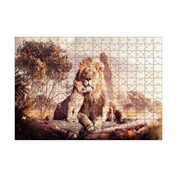 Cakapuzzle Doğada Aslan Ve Yavrusu Görseli 120 Parça Ahşap Puzzle