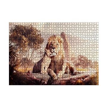 Cakapuzzle Doğada Aslan Ve Yavrusu Görseli 120 Parça Ahşap Puzzle