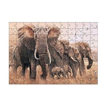 Cakapuzzle Doğada Fil Ayleleri Kuşlar Görseli 120 Parça Ahşap Puzzle