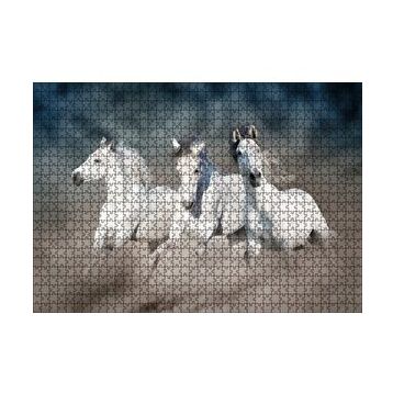 Cakapuzzle Doğada Koşan Üçlü Beyaz Atlar Görseli 120 Parça Ahşap Puzzle