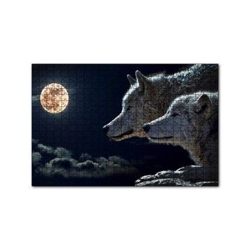 Cakapuzzle Dolunay Gecede Kurt ve Yavrusu 120 Parça Ahşap Puzzle