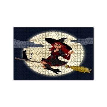 Cakapuzzle Dolunay ve Süpürgeli Cadıyla Kedisi 120 Parça Ahşap Puzzle
