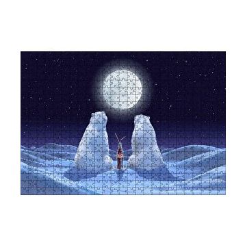 Cakapuzzle Dolunaya Karşı Kola İçen Kutup Ayıları 120 Parça Ahşap Puzzle