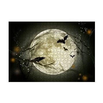 Cakapuzzle Dolunayda Karga ve Yarasalar 120 Parça Ahşap Puzzle
