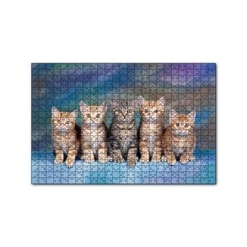Cakapuzzle Dört Yavru Sarmanın Arasındaki Tekir 120 Parça Ahşap Puzzle