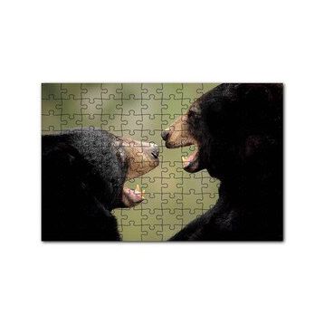 Cakapuzzle Dövüşen Kahverengi Ayılar Yakın Çekim 120 Parça Ahşap Puzzle