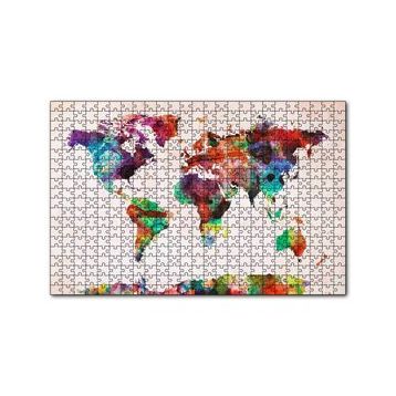Cakapuzzle Dünya Haritası Suluboya Mozaik 120 Parça Ahşap Puzzle