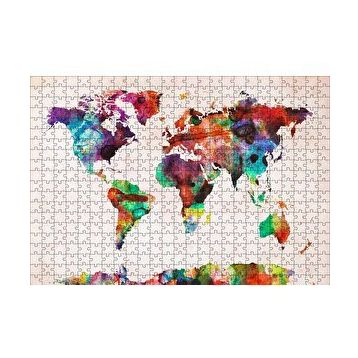 Cakapuzzle Dünya Haritası Suluboya Mozaik 120 Parça Ahşap Puzzle