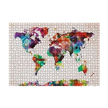 Cakapuzzle Dünya Haritası Suluboya Mozaik 120 Parça Ahşap Puzzle