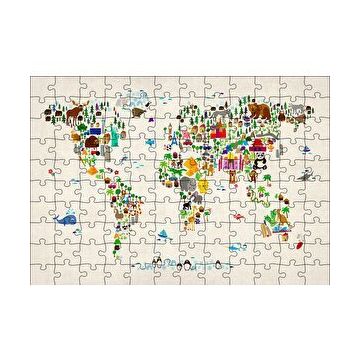 Cakapuzzle Dünya Haritası Ülkeler ve Simgeleri 120 Parça Ahşap Puzzle