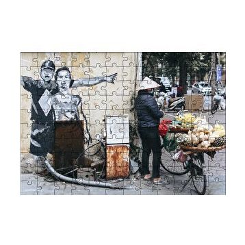 Cakapuzzle Duvar Boyama Adamlar ve Bisikletli Satıcı 120 Parça Ahşap Puzzle