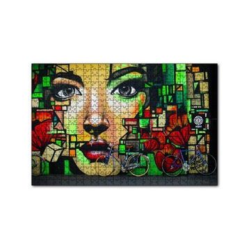 Cakapuzzle Duvar Boyama Kadın Portre ve Bisikletler 120 Parça Ahşap Puzzle