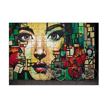 Cakapuzzle Duvar Boyama Kadın Portre ve Bisikletler 120 Parça Ahşap Puzzle