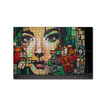 Cakapuzzle Duvar Boyama Kadın Yüzü ve Bisikletler 120 Parça Ahşap Puzzle