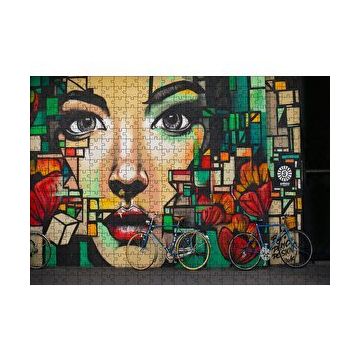 Cakapuzzle Duvar Boyama Kadın Yüzü ve Bisikletler 120 Parça Ahşap Puzzle