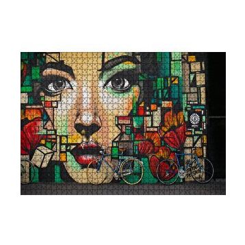 Cakapuzzle Duvar Boyama Kadın Yüzü ve Bisikletler 120 Parça Ahşap Puzzle