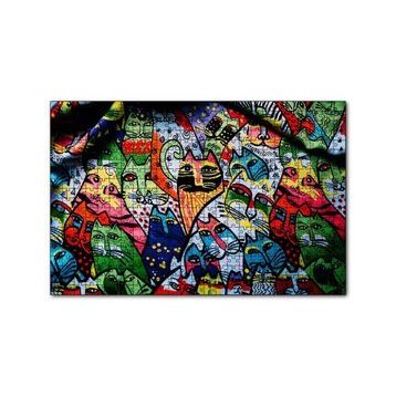 Cakapuzzle Duvar Boyama Rengarenk Kediler Çizim 120 Parça Ahşap Puzzle