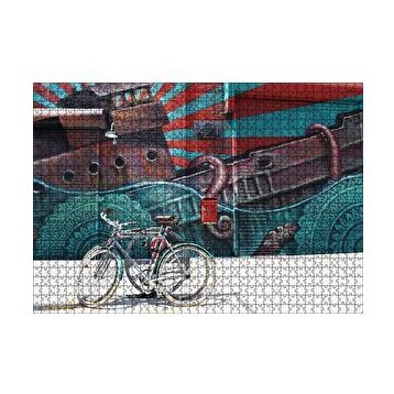 Cakapuzzle Duvar Boyama ve Önünde Bisikletler 120 Parça Ahşap Puzzle