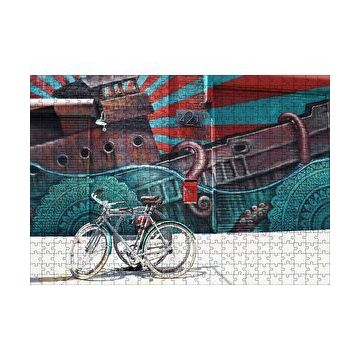 Cakapuzzle Duvar Boyama ve Önünde Bisikletler 120 Parça Ahşap Puzzle