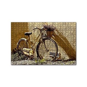 Cakapuzzle Duvar Önünde Eski Sarı Bisiklet 120 Parça Ahşap Puzzle