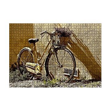 Cakapuzzle Duvar Önünde Eski Sarı Bisiklet 120 Parça Ahşap Puzzle