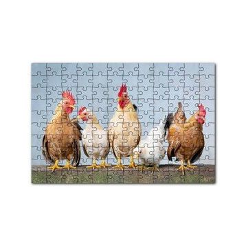 Cakapuzzle Duvarın Üstünde Kahverengi Beyaz Tavuklar 120 Parça Ahşap Puzzle