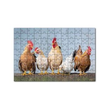 Cakapuzzle Duvarın Üstünde Kahverengi Beyaz Tavuklar 120 Parça Ahşap Puzzle