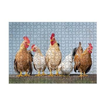 Cakapuzzle Duvarın Üstünde Kahverengi Beyaz Tavuklar 120 Parça Ahşap Puzzle