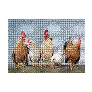 Cakapuzzle Duvarın Üstünde Kahverengi Beyaz Tavuklar 120 Parça Ahşap Puzzle
