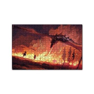 Cakapuzzle Ejderha Aleviyle Yanan Orman ve Savaşçılar 120 Parça Ahşap Puzzle