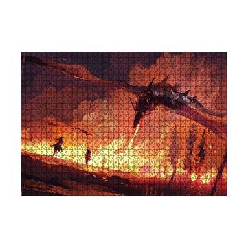 Cakapuzzle Ejderha Aleviyle Yanan Orman ve Savaşçılar 120 Parça Ahşap Puzzle
