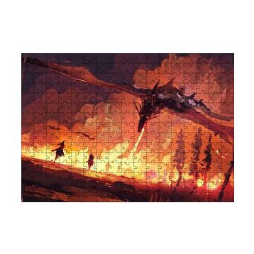 Cakapuzzle Ejderha Aleviyle Yanan Orman ve Savaşçılar 120 Parça Ahşap Puzzle