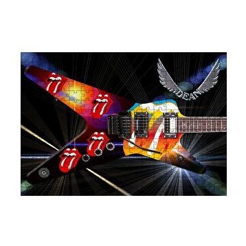 Cakapuzzle Elektrogitar Kırmızı Dudaklar ve Dil 120 Parça Ahşap Puzzle