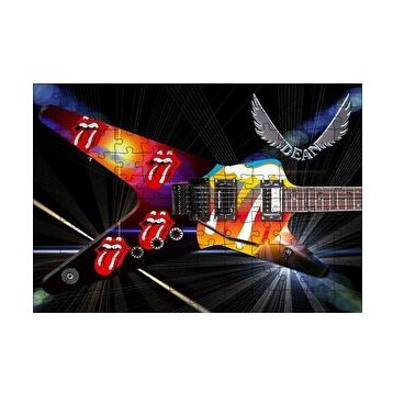 Cakapuzzle Elektrogitar Kırmızı Dudaklar ve Dil 120 Parça Ahşap Puzzle